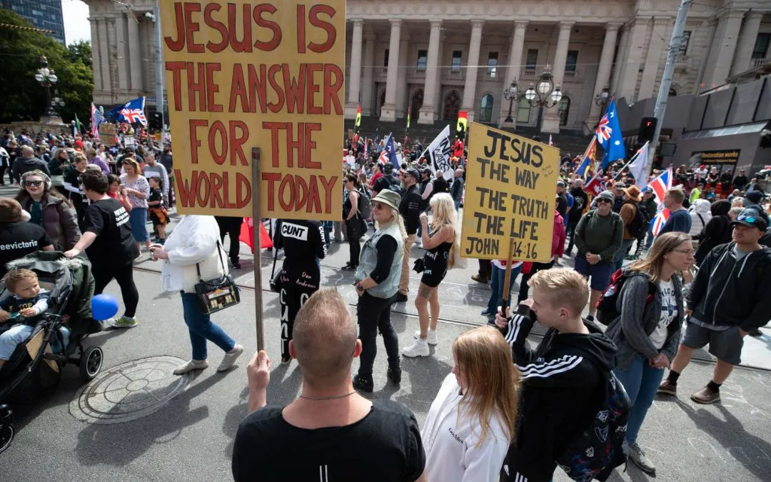 Theologically optimistic protestors march around parliament walls seven times in hopes vaccine mandates will fall